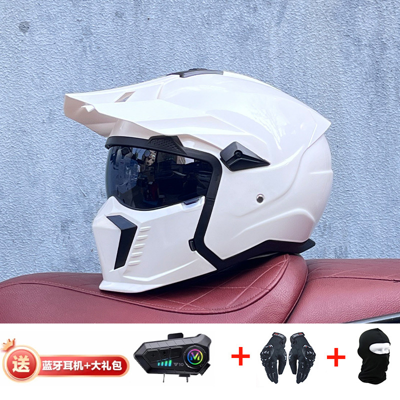 Orz Summer Retro Casco Four Seasons Black Warrior Combination Casco Hombre Motocicleta Half Casco Full Casco Locomotora Hombres y mujeres