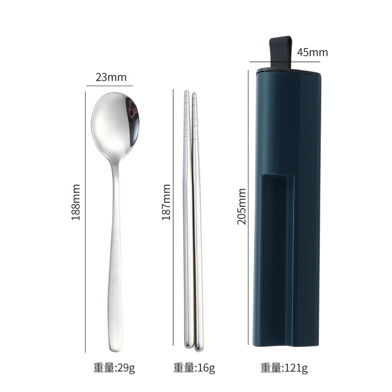 引き出し式304ステンレス携帯食器セットスプーンフォーク箸三点セット学生屋外プレゼント|undefined