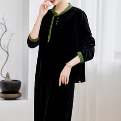 新中式妈妈春秋套装2025新款金丝绒运动服两件套中老年女秋装上衣
