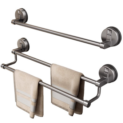 双层毛巾杆吸盘免打孔浴室壁挂式毛巾拖鞋收纳挂杆卫生间墙上挂架