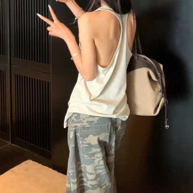 YOLO SHOP1美式复古迷彩色水洗做旧牛仔长裤女秋季宽松阔腿工装裤|undefined