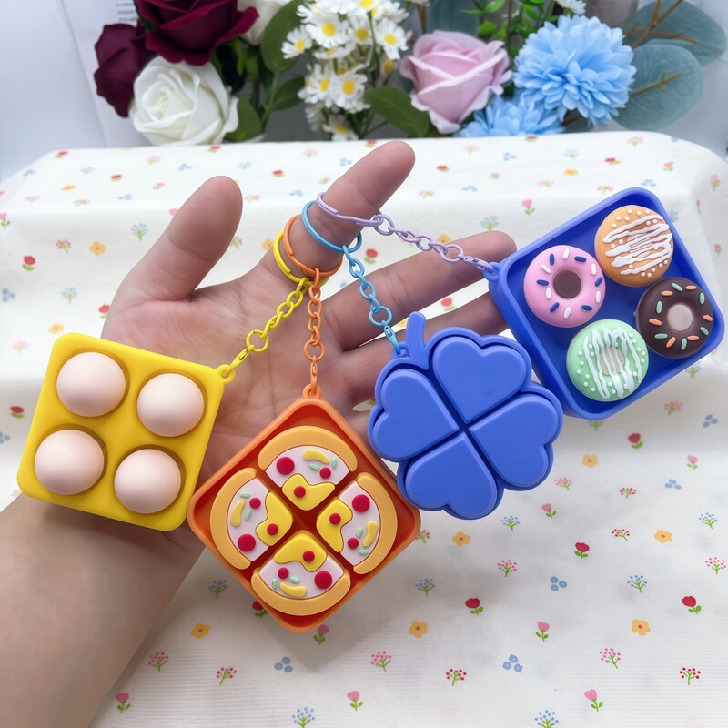Food-themed stress-relief keychain, egg and pizza bag pendant, car keychain, gift for Teacher's Day
