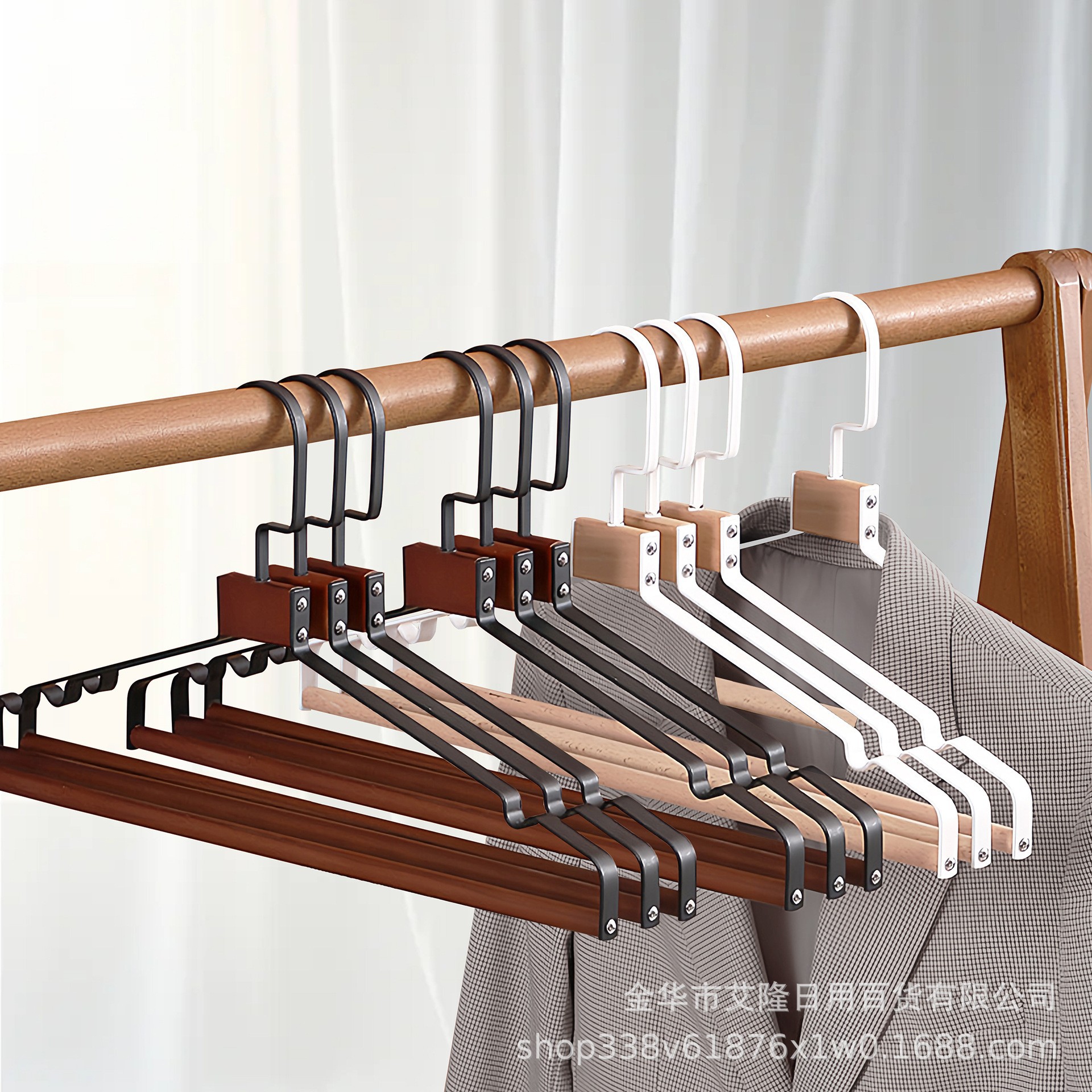 Nuevo estilo de madera de haya percha de hierro percha de metal de madera maciza percha de diseñador pantalones percha de ropa de armario multifuncional percha