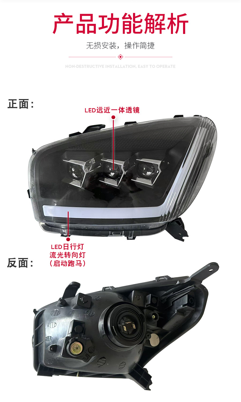 Suitable for 01-02 Toyota Rav4 Headlight Assembly Modified Led Daytime Running Light Flowing Water Turn Signal Lens Headlight