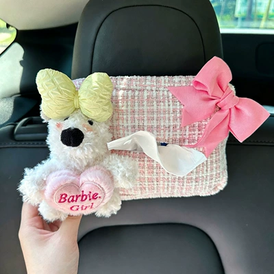 Car tissue box cute girly kitty cat tissue box high aesthetic car tissue bag (Car tissue box/set) - yellow-bow-with-pink-center-west-highland-pink-fragrant-tissue-pack-pink-bow