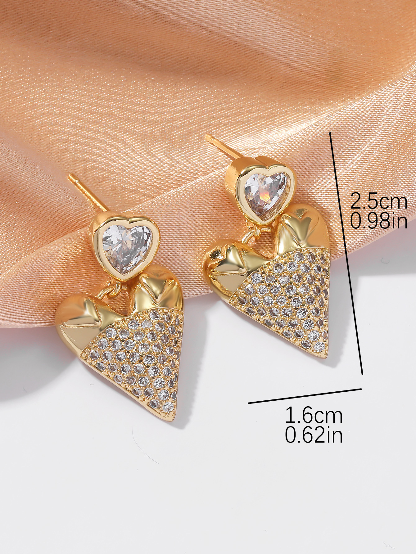 Copper Material 1 Pair Simple Style Commute Heart Shape Inlay Copper Rhinestones Drop Earrings