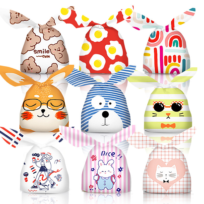2023 Year of the Rabbit Kindergarten Plastic Gift Bag Candy Dessert Baked Snowflake Crispy Nougat Rabbit Ears Packaging Bag
