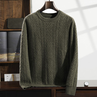 Cashmere Sweater Men's Crewneck Thickened Striped Knitted Wool Sweater Loose Casual plus size Pullover Long-sleeved Base Sweater