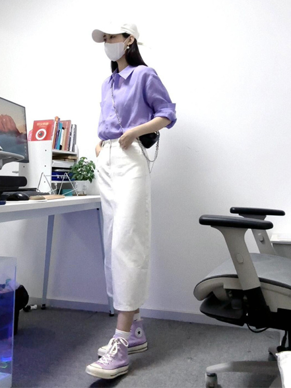 早秋季女装2025茶系穿搭高级感通勤风多巴胺紫色衬衫连衣裙子套装|undefined