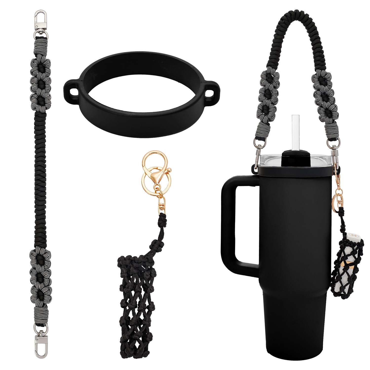 Amazon stanley pequeña margarita flor taza de agua cordón de grado alimenticio anillo de silicona cinturón de taza de agua portátil