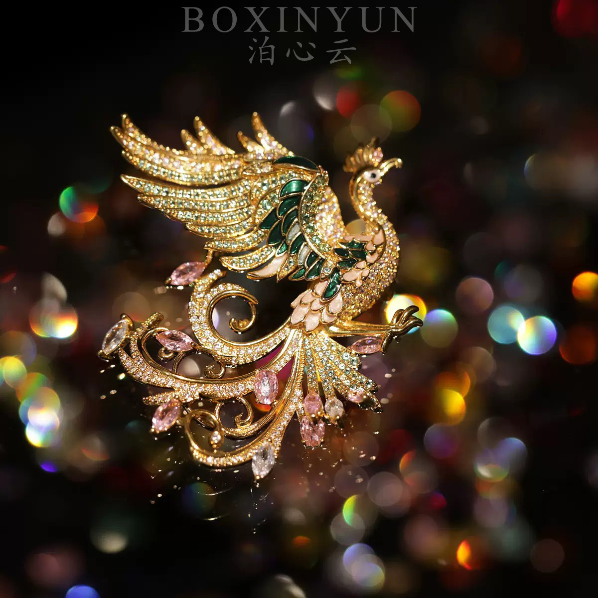 Boshin Cloud Customized Chinese Style Golden Phoenix Brooch Artistic Diamond New Year Gift Clothing Popular Dress Corsage