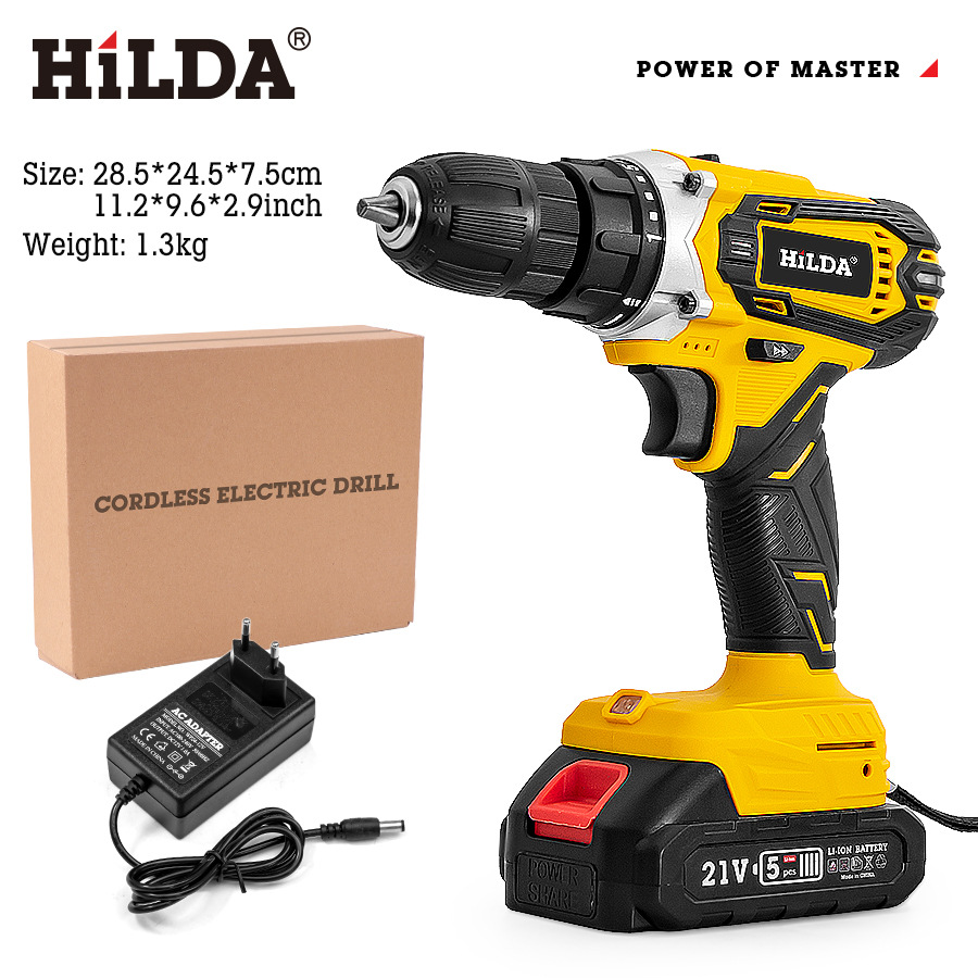 Nueva Hilda hilda recargable taladro de impacto batería de litio taladro manual destornillador eléctrico portátil doméstico accesorios