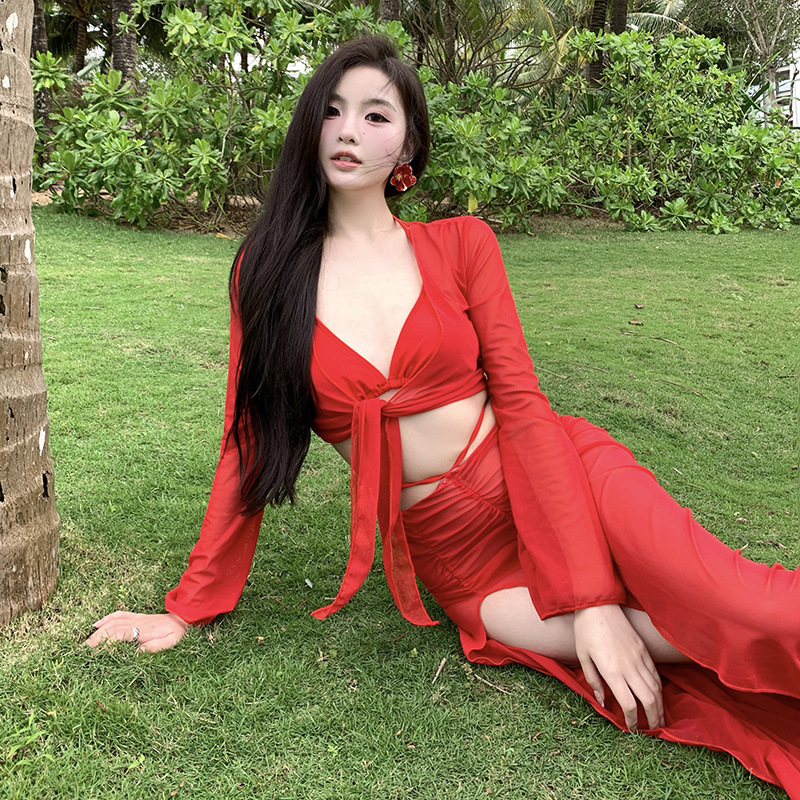 2024新款分體泳衣女性感遮肚顯瘦沙灘度假溫泉泳裝女【一件代發】