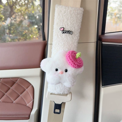 Car Seat Belt Shoulder Seat belt shoulder pad - white-plush-shoulder-pads-five-pointed-star-rose-red-beret