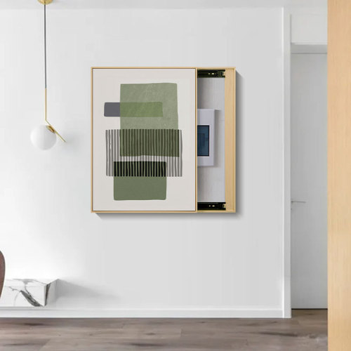 北欧抽象线条电表箱装饰画竖版可推拉遮挡配电箱挂画绿色小清新