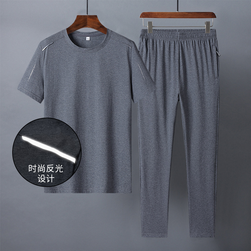 M - 8XL de mediana edad ocio juego deportivo de algodón papá ropa de verano de mangas cortas pantalones largos para hombres dos piezas de ropa de papá image 7