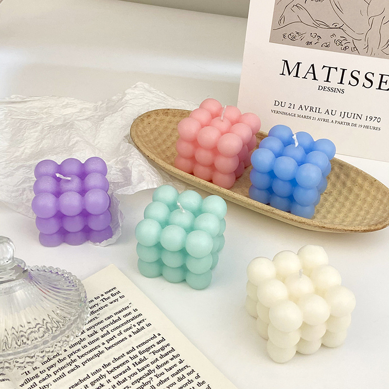 Aromaterapia vela ins viento red burbuja creativa forma cubo aromaterapia cera Vela decorativa regalo de cumpleaños al por mayor