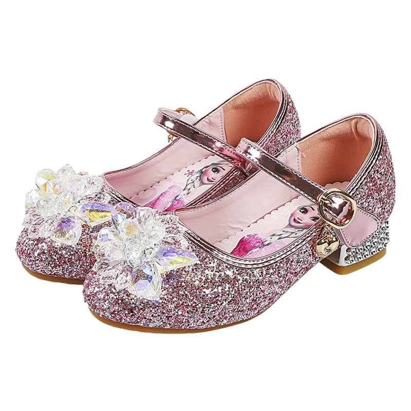 Детские кожаные туфли для девочек в стиле принцессы, новинка весны и осени, детские туфли с кристаллами, модные туфли Эльзы на высоком каблуке, туфли для маленьких девочек.