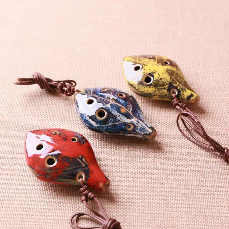 Six-Hole Kiln Turned Ocarina Ceramic 6-Hole Night Market Scenic Spot Hot-Selling Crafts Toys Leaves Flute Musical Instrument Pottery Rhyme