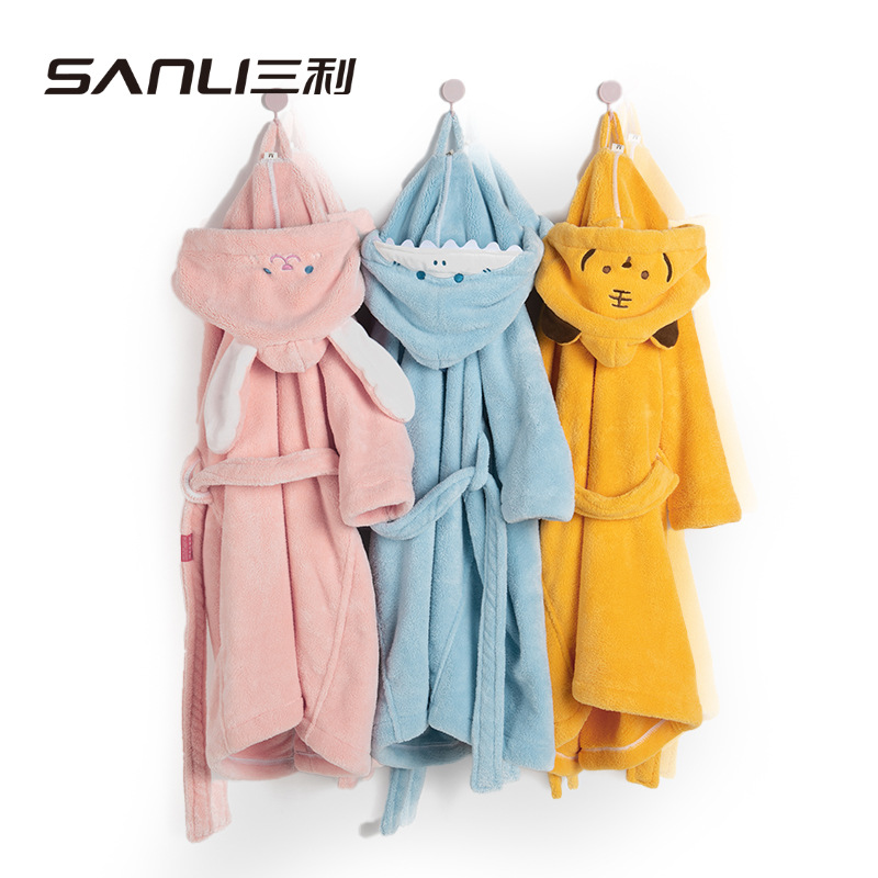 [Preventa] Sanli toallas bata de baño para niños bata de dibujos animados bata de baño con sombrero bata de coral terciopelo ropa para el hogar pijamas para hombres y mujeres