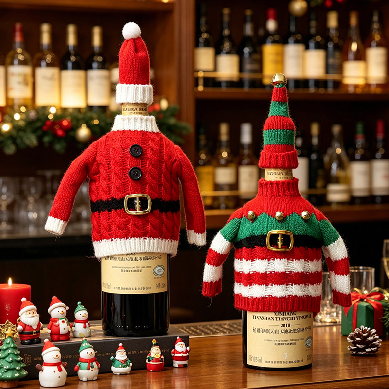 Cross-border Christmas decoration knitted clothing wine bottle set kitchen restaurant red wine set champagne dress party atmosphere decoration