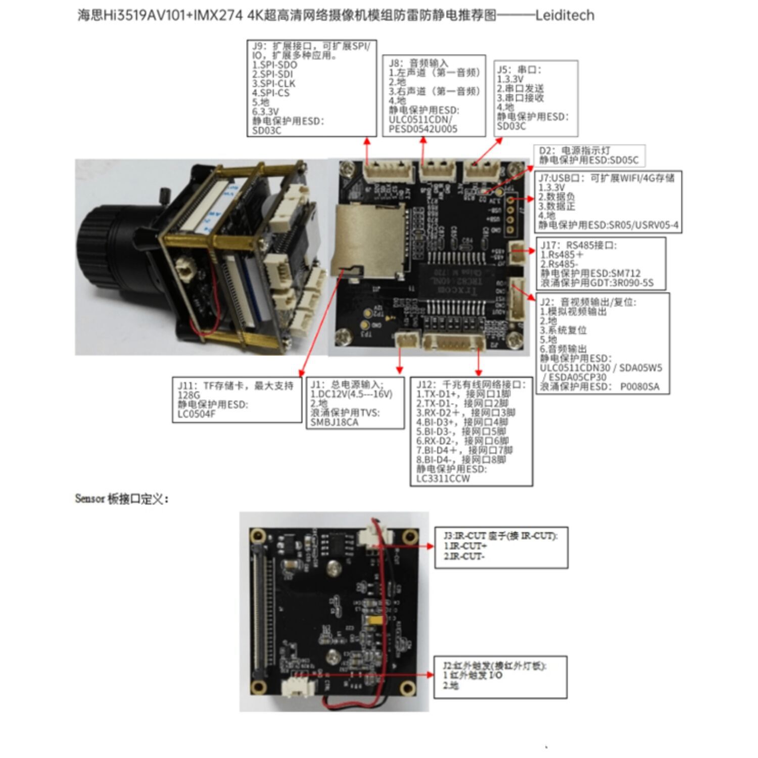 雷卯防雷jing电器件可用于海思Hi3519AV101+IMX274 4K超高清摄像