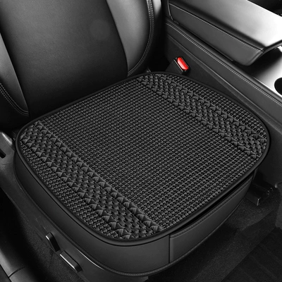 Ice Silk Car Seat Cushion, Non-Slip, No-Tie Seat Cover, Universal for All Seasons, Solid Color Three-Piece Set, Rear Seat Cushion (Seat cushion, seat cover) - black-all-inclusive-square-mat