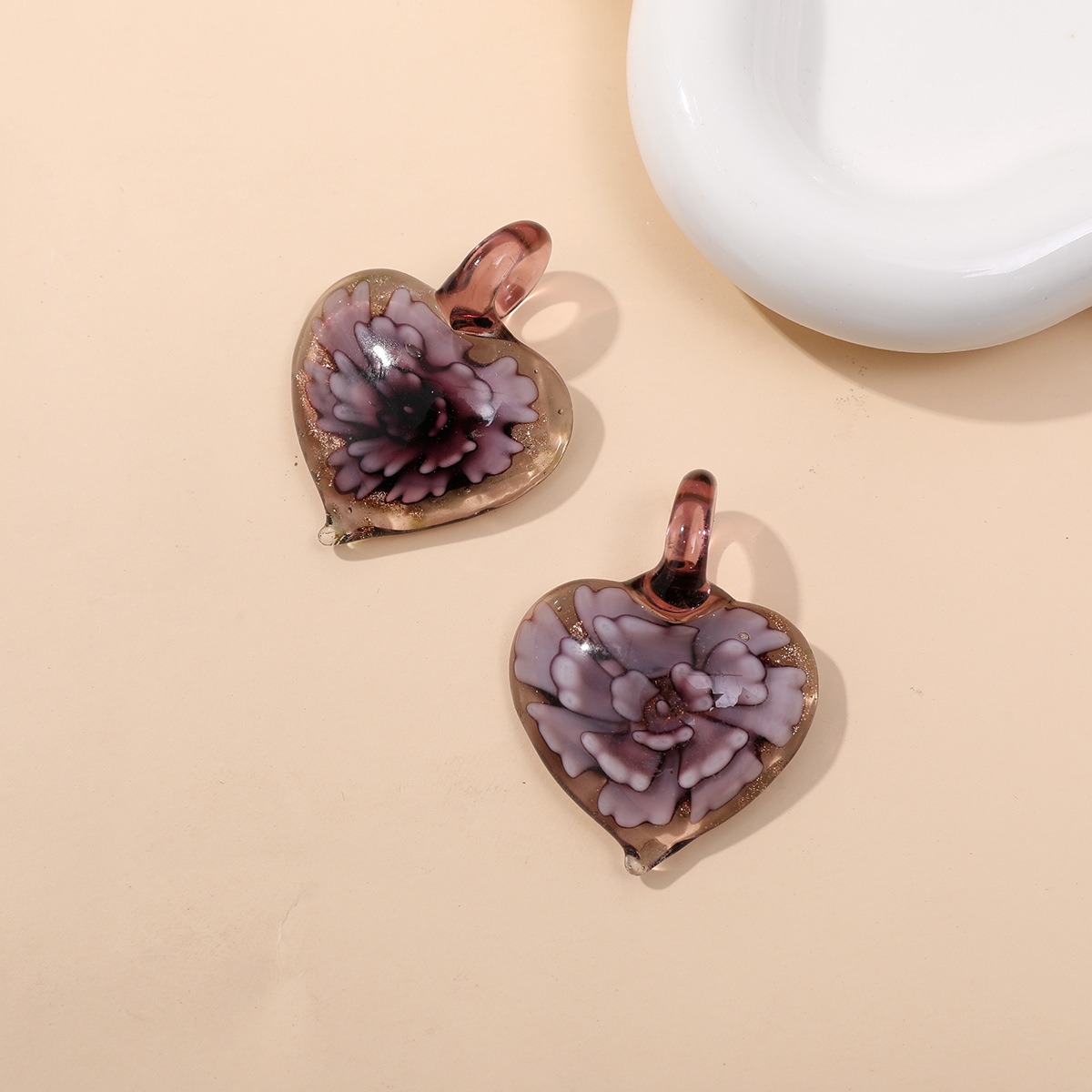 16g Weight Pendant Jewelry Making Type 36*47mm Jewelry Making Size DIY Jewelry Accessories Classification 1 Piece Quantity glass Material Heart Shape, Flower Pattern Simple Style Style 1 Piece 36*47mm Glass Heart Shape Flower Pendant 12