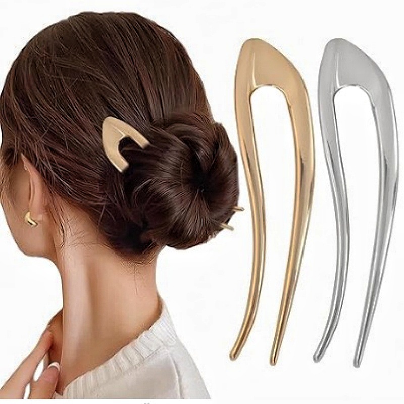 Japonés simple aleación clip para el cabello de las chicas bola cabeza clip para el cabello temperamento dama toque de cabello estilo antiguo en forma de U clip borde de cuerno de toro