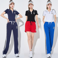 廣場舞服裝2023春夏季新款運動休閒舞蹈服羅馬棉翻領印花鬼步舞服