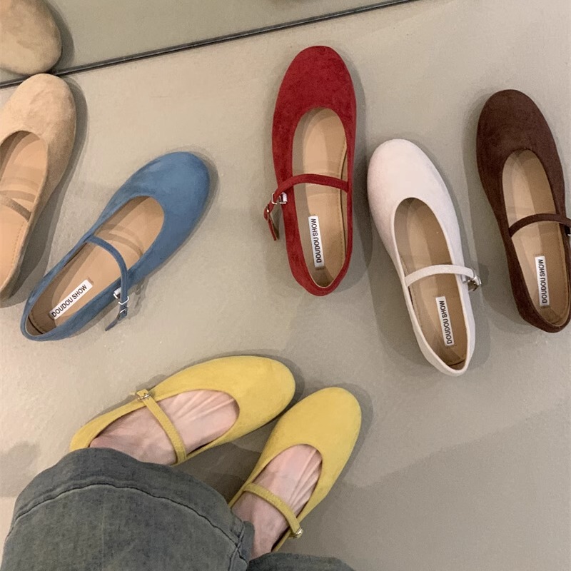 Gentle Girl Ballet Shoes 2025 French Sweet and Cute Fairy Style Suede Round Toe One-Word Mary Jane Shoes