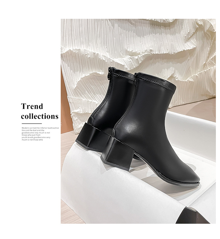 Courtes en cuir véritable pour femmes, nouvelle botte française haute et fine, tête carrée épaisse, printemps et automne 2024_voghion.com