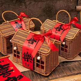 2025新年年货礼盒手提篮干货手提篮腊肉香肠茶叶烘焙阿胶糕编织篮