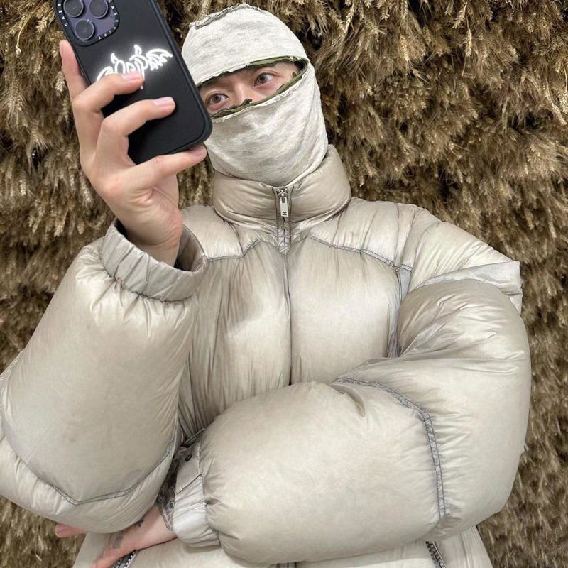 Representar el logotipo de metal Perfil pan color sólido soporte cuello terciopelo abrigo de algodón acolchado American High Street simple cremallera abrigo