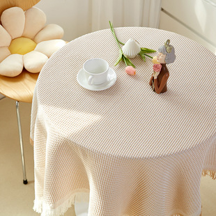 ins style cotton linen French tablecloth small round table light luxury High sense birthday photo White Japanese style coffee table cloth dormitory