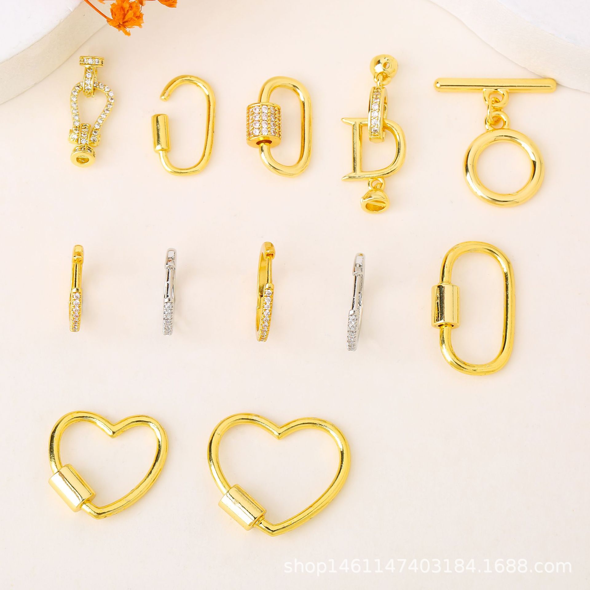 Everyday versatile micro-zircon OT clasp oval heart screw clasp D-shaped U-shaped bell pendant universal clasp round hoop earrings