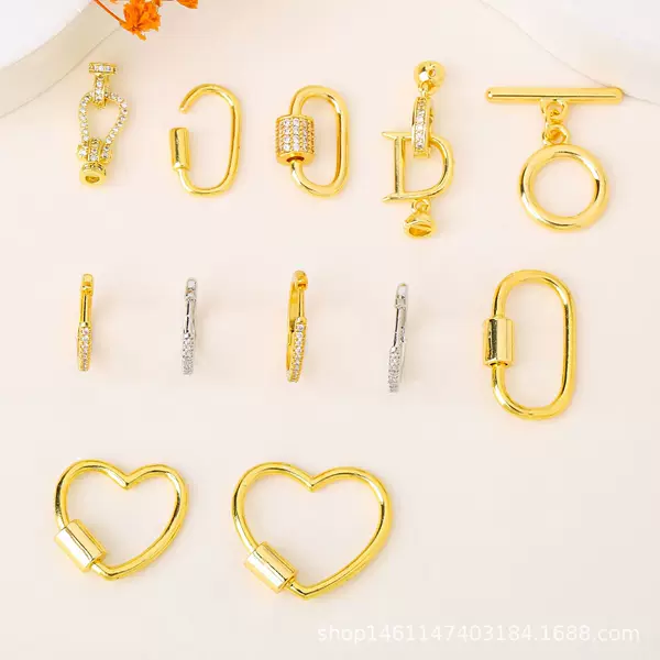 Everyday versatile micro-zircon OT clasp oval heart screw clasp D-shaped U-shaped bell pendant universal clasp round hoop earrings