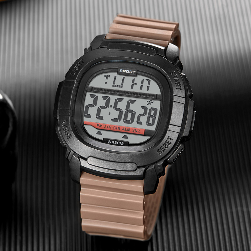 Nuevo reloj de productos genuinos deportes de moda reloj electrónico multifunción reloj cuadrado impermeable de dos lugares para hombres