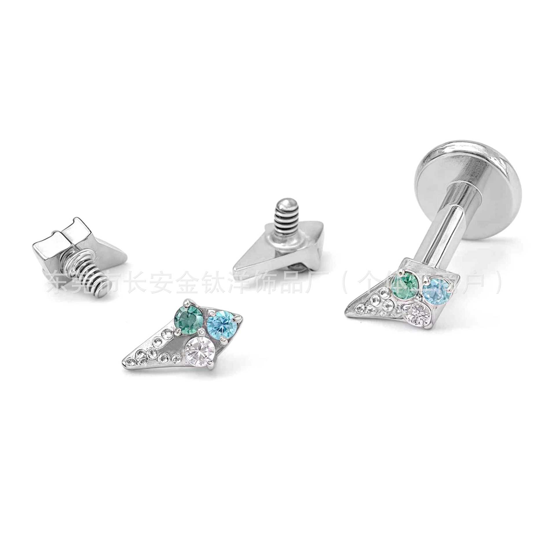 F136 Titanium Ice Cream Cone Zircon Earrings Nose Nails G23 Titanium Alloy Body Piercing Jewelry Ear Bone Nails detail image 7