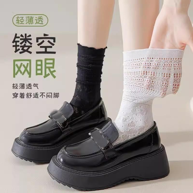 女性用白パイルソックス、夏用薄手レース日本製JKストッキング、小さな革靴付きパイルソックス|undefined