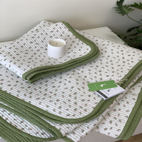 Korean Goose cotton bed cover three-piece set ins wind quilted four-season pure cotton bed cover pure cotton thickened bed sheet bed cover