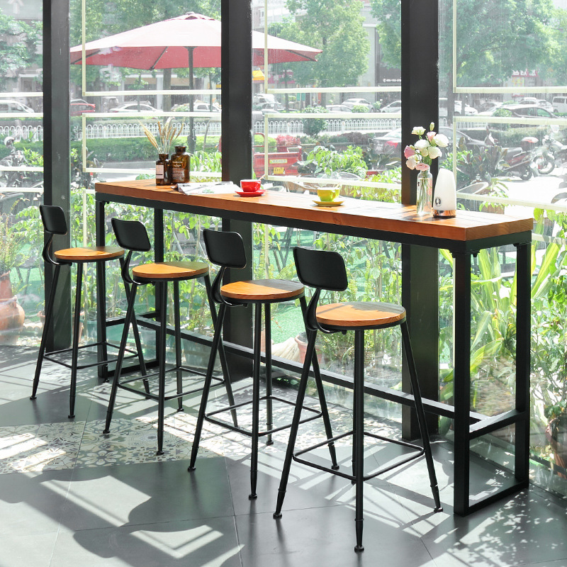 bar Tall Tables and chairs combination solid wood Café Iron art Bar counter Simplicity household partition balcony Wall Square table