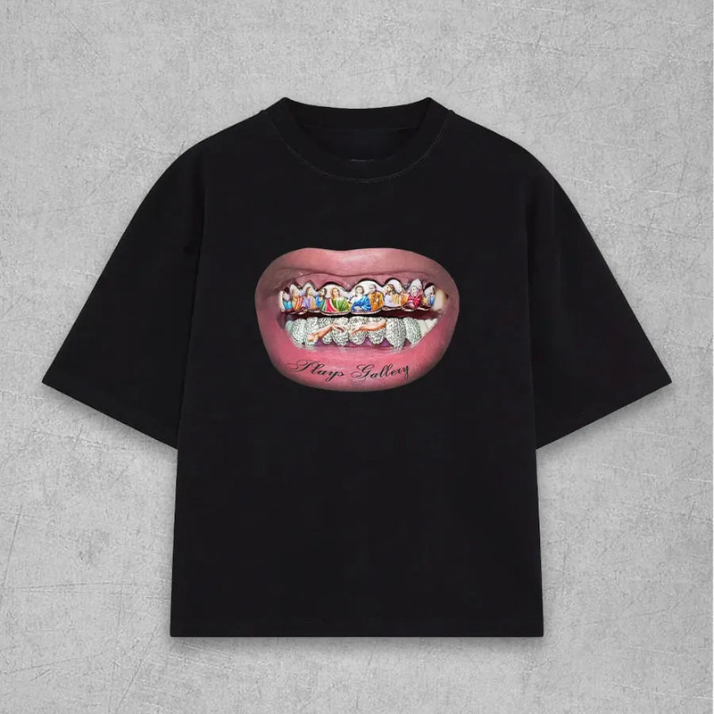 アメリカンストリートヒップホップスタイルY2Kトレンディな国旗夏の漫画の男性と女性のプリントルーズTシャツ個性多用途クロスボーダー|undefined