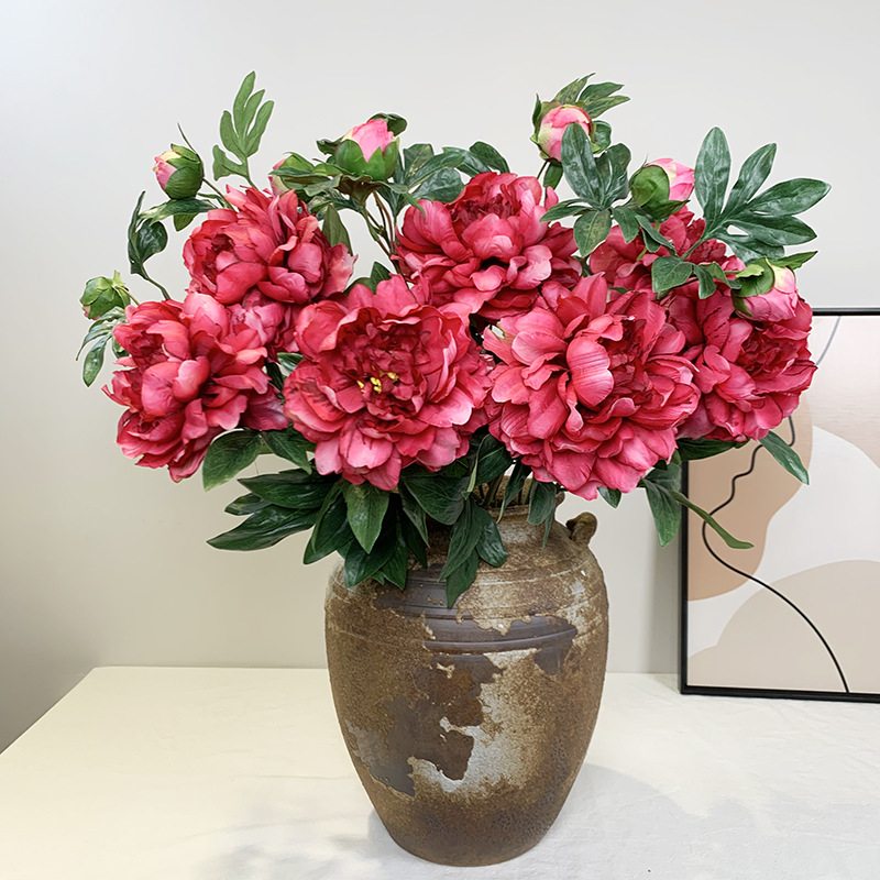 Simulation Chinese-style 2 peony wedding decoration artificial flowers, New Chinese style home living room dining table flower arrangement decoration fake flowers, New Year decoration