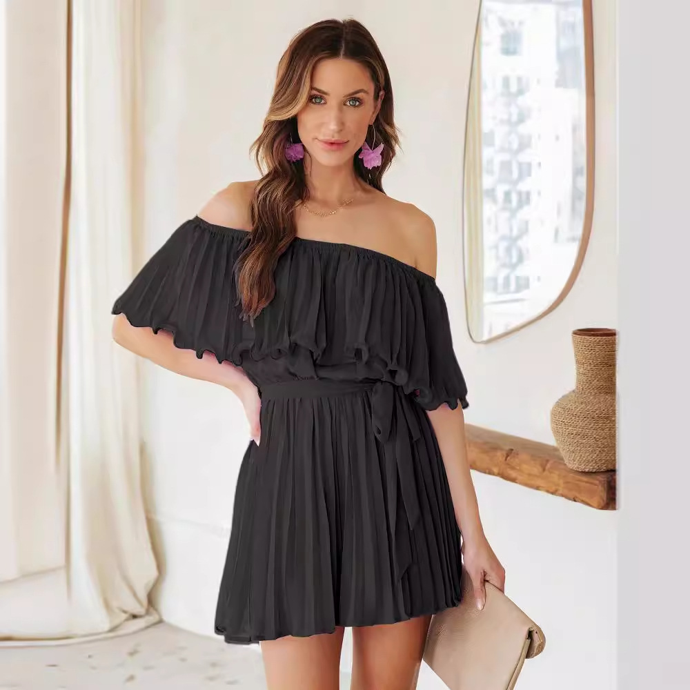 Mono corto plisado sexy de color liso con un solo hombro, estilo casual de verano 2026 para mujer