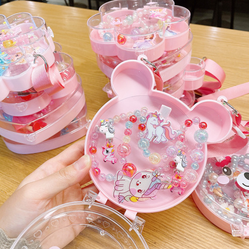 Children's jewelry set cartoon backpack small gift box little girl handmade beaded princess necklace bracelet jewelry gift