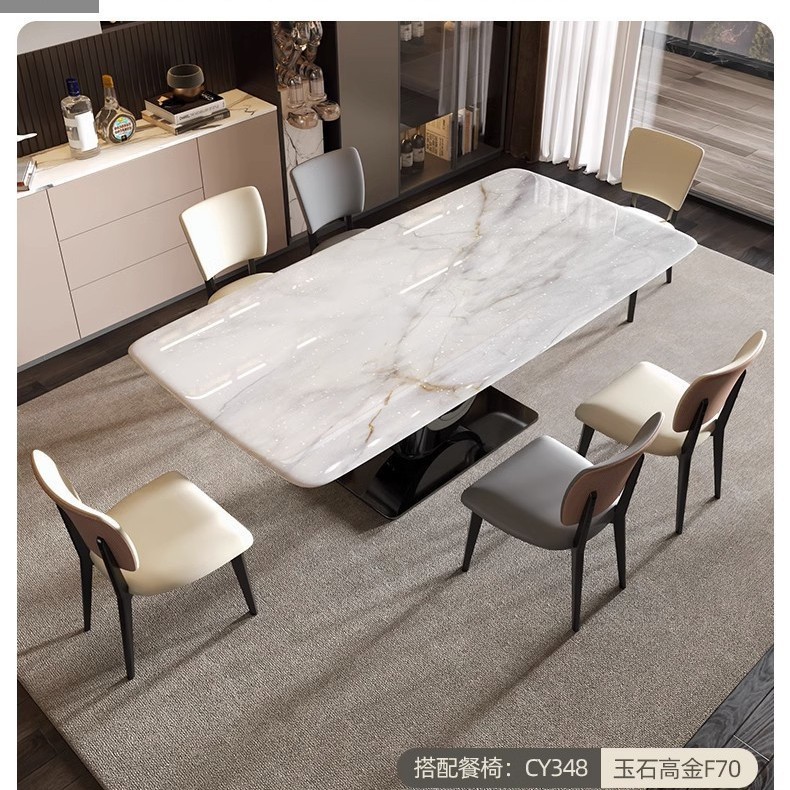 Italia lujo ligero natural piedra de lujo supercristal mesa de comedor de mármol villa mesa rectangular mesa de comedor de piedra de cristal de color combinación de mesa y silla