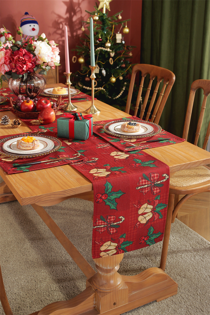 Runner da tavola natalizio stampato in policotone albero di Natale fiocco di neve tovaglietta tovagliolo tovaglia decorativa_voghion.com