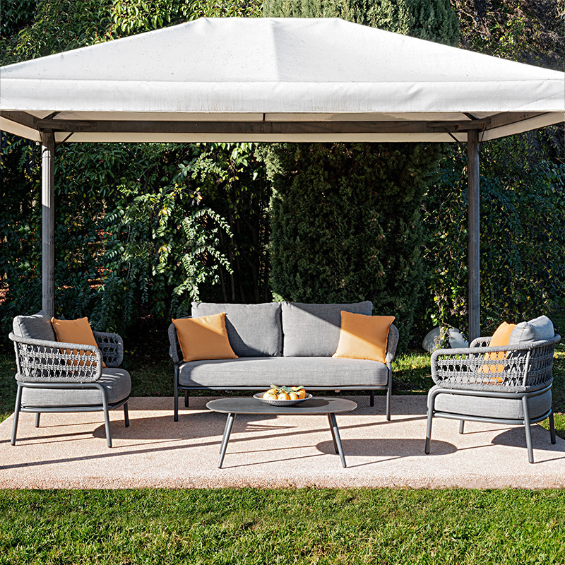 Nordic outdoor wicker sofa courtyard villa balcony open-air garden waterproof sunproof leisure rattan chair coffee table furniture