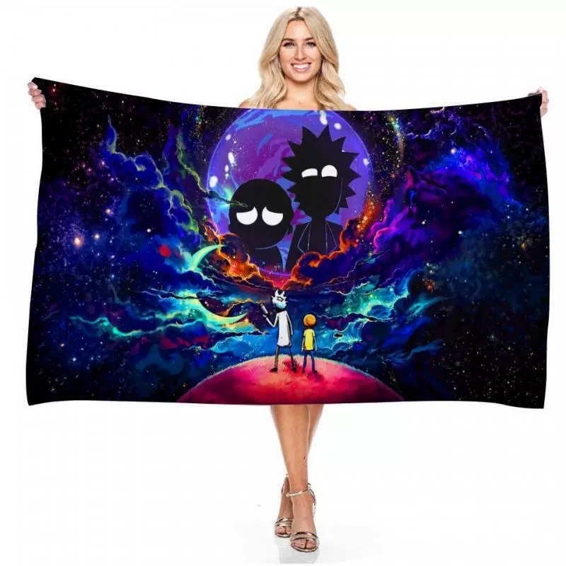 Прямые поставки внешнеторговой торговли серии Rick and Motidi с цифровым принтом длинного квадратного пляжного полотенца, полотенце для ванной, не покрыто песком